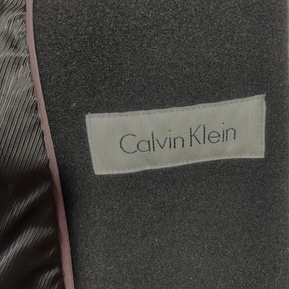 Calvin Klein Wool Blend Belted Tailored Black Coat Collared Knee Length Size 12 - Picture 14 of 16